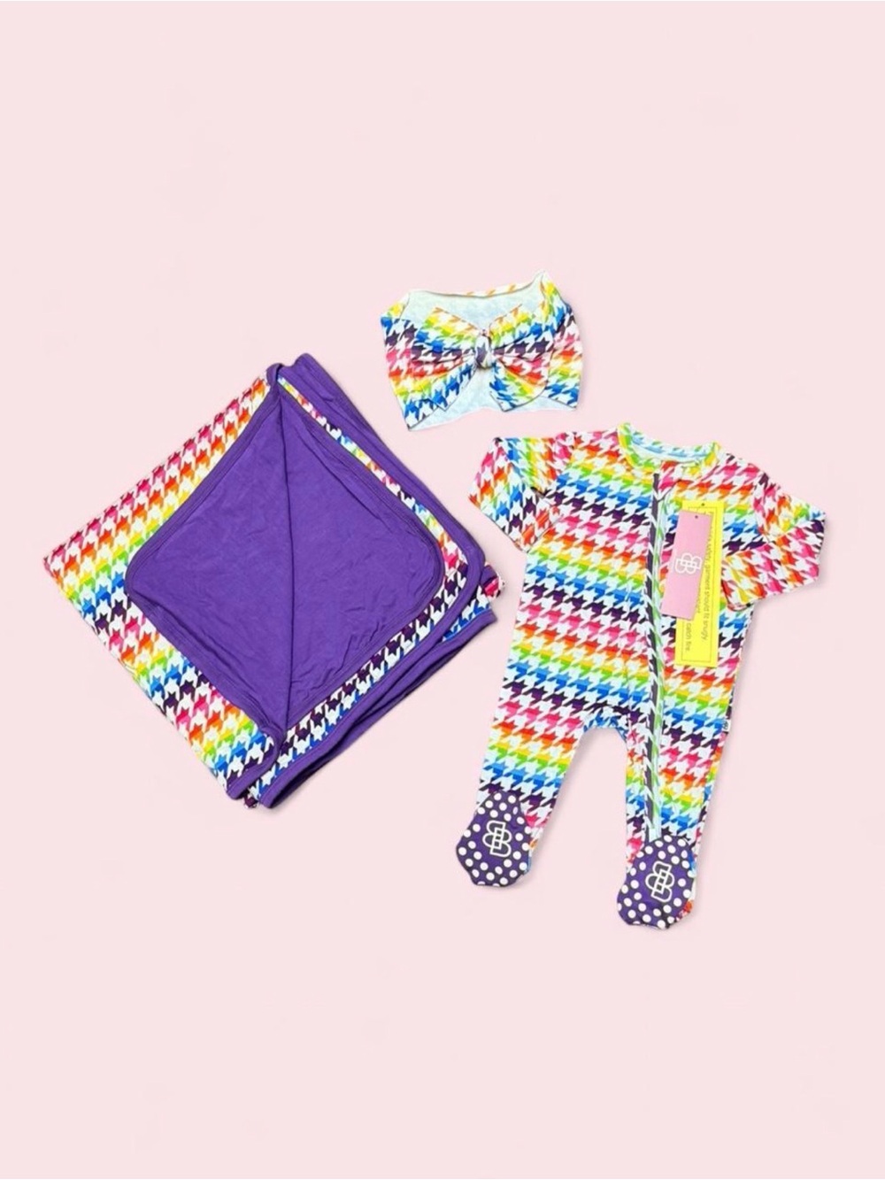 Little Bum Bums Bamboo Rainbow Houndstooth Newborn Gift NWT Zippy Blanket Bow